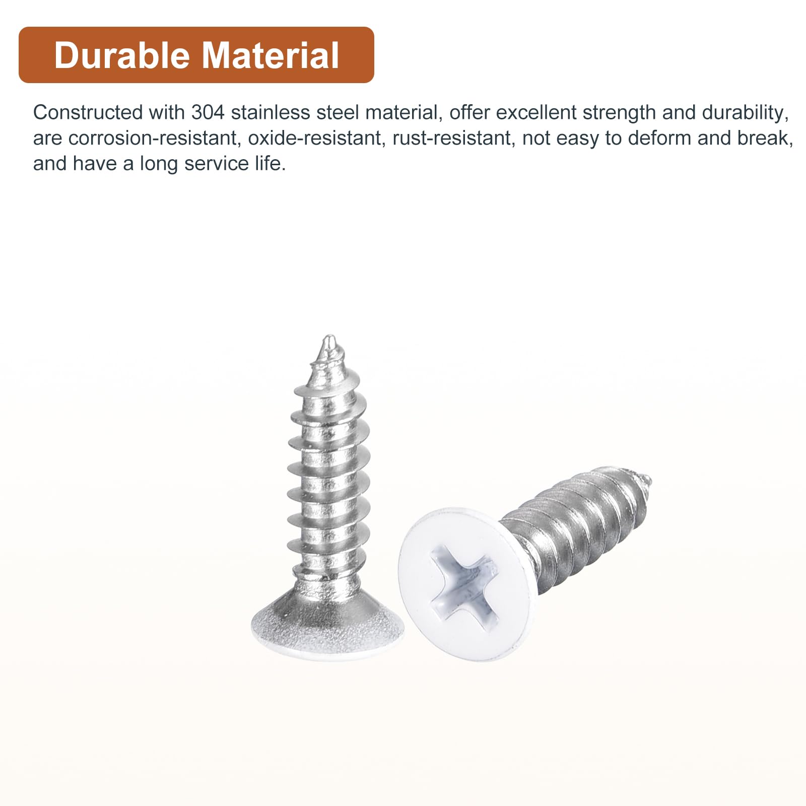 DTGN 25Pcs ST5x20mm Flat Head Wood Screws, 304 Stainless Steel White Phillips Self Tapping Screws - Image 3