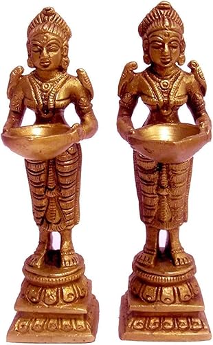 Miniatura 2 de PARIJAT HANDICRAFT Decoración para el hogar y la cocina, 2 pares de piezas de latón para decoración de Pooja Aarti