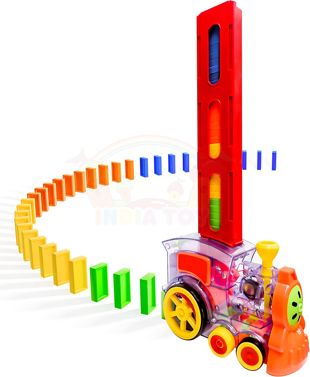 INDIA TOY Domino Train, 30 Pcs Domino Blocks Set Plastic Kids Domino Construction 4 Color Children Creative Toy Game Educational Play for 3-12 Year Old Boys and Girls (B09ZBH16SC) Amazon Price History, Amazon Price Tracker