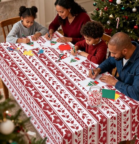 HEIPINIUYE 3 Pack Christmas Tablecloth Disposable 54 x 108 Inch Red and White Xmas Plastic Table Cloth Disposable Rectangle Table Cover for Christmas Birthday Picnic Party Xmas Tablecloths – Image 6