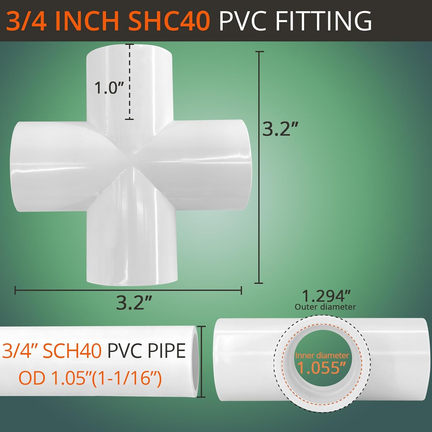 4 Way 3/4-Inch Cross Elbow PVC Pipe Fitting Build Heavy Duty Greenhouse Frame Furniture Connectors Tent Connection (Pack of 8)