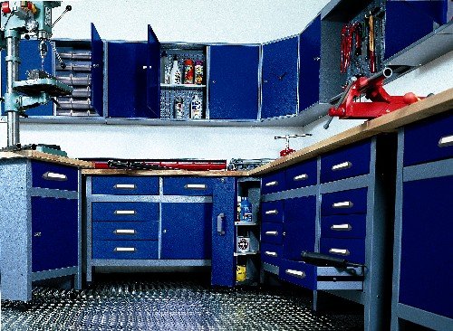 Küpper Armoire Suspendue 70180-36 boîtes empilables - 4 étagères - 240 x 60 x 20 cm (Bleu Outremer)