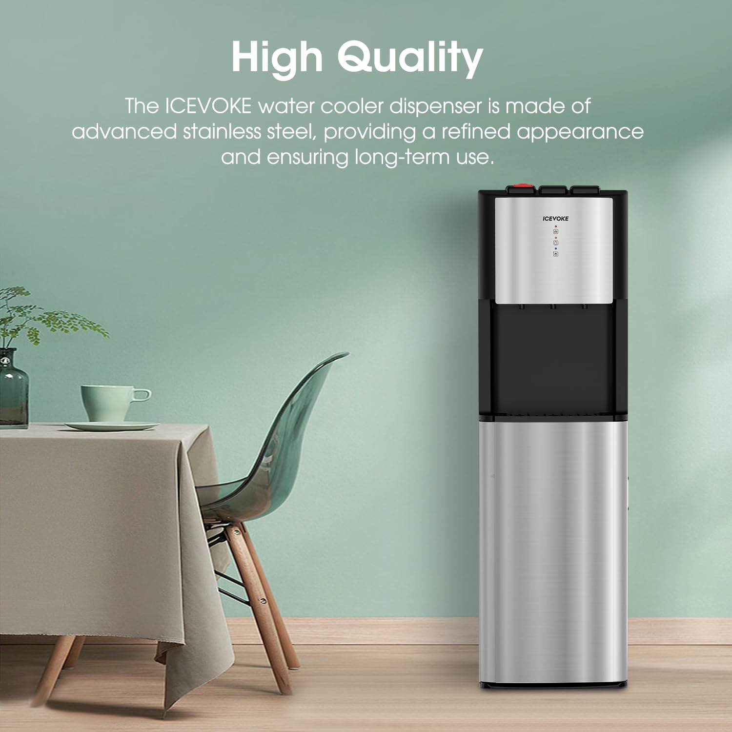 ICEVOKE Self-Cleaning Bottom Loading Water Cooler Water Dispenser for 3 or 5 Gallon Bottles - Hot, Cold & Room Water, Durable Stainless Steel, Child-Safety Lock