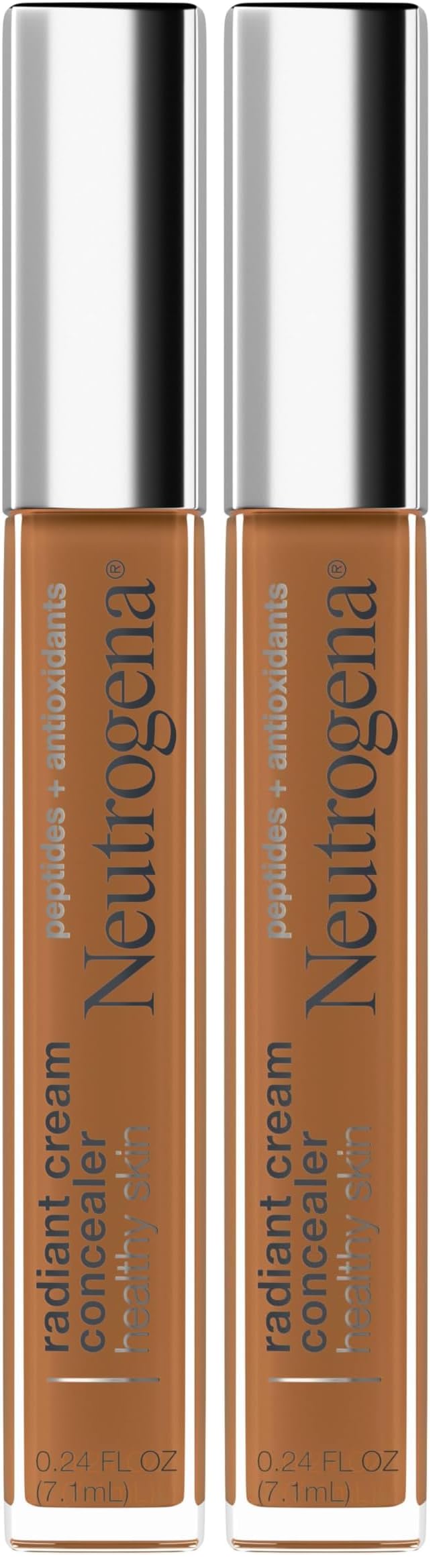 Neutrogena Healthy Skin Radiant Brightening Cream Concealer with Peptides & Vitamin E Antioxidant, Lightweight Perfecting Concealer Cream, Non-Comedogenic, Pecan Medium/Deep 02 with warm (Pack of 2)