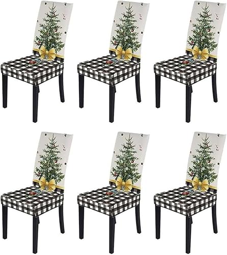 XMNTG Juego de 6 fundas de silla de Navidad para comedor, diseño de búfalo a cuadros, fundas para sillas de árbol de Navidad, decoración de Navidad,
