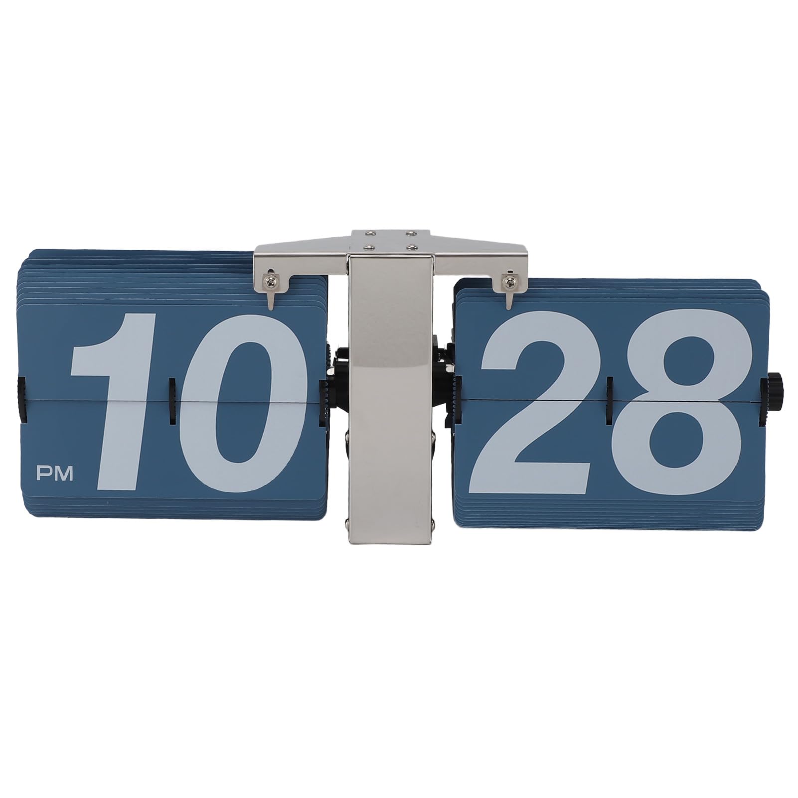 Automatische Flip -Uhr -Mechanik Retro Digital Flip Down Takt Batterie Easy Lesen Sie große Zahlen Schreibtisch Wand Hanging Edelstahl PVC Wohnzimmer Büro Studie (Silberständer und Blue Flip)