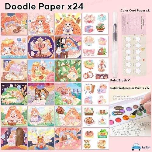 Image of FunBlast Watercolor Painting Book Set - DIY Graffiti Coloring Note-Book with Watercolor