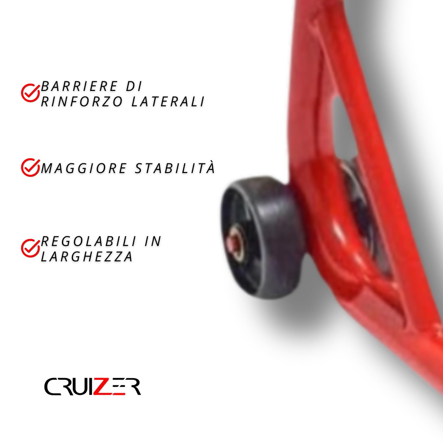 Cruizer Uniwersalny stojak na motocykl, z przodu ze stożkowymi przyłączami, z tyłu z płytkami, regulowany i z kółkami
