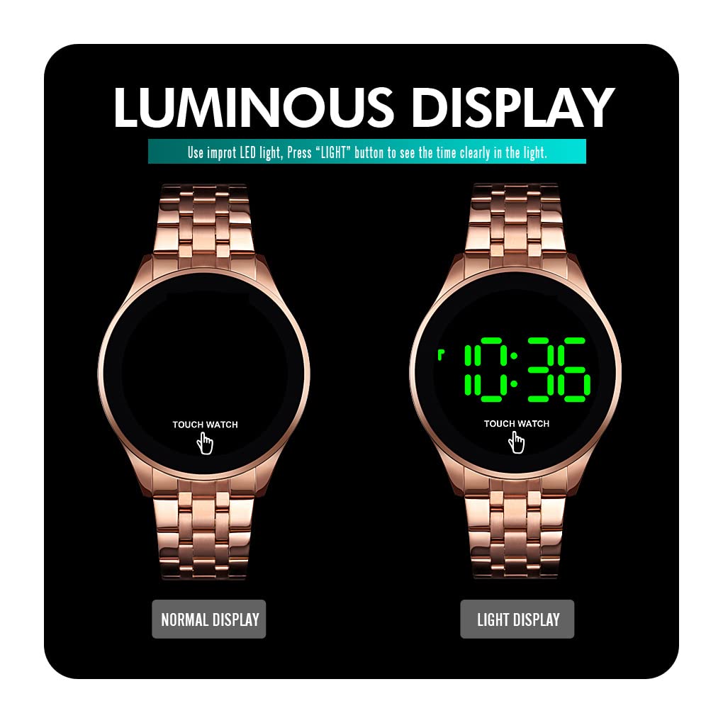 Orologio da polso digitale con schermo touch LED impermeabile per uomo e donna in acciaio inossidabile (dorato)