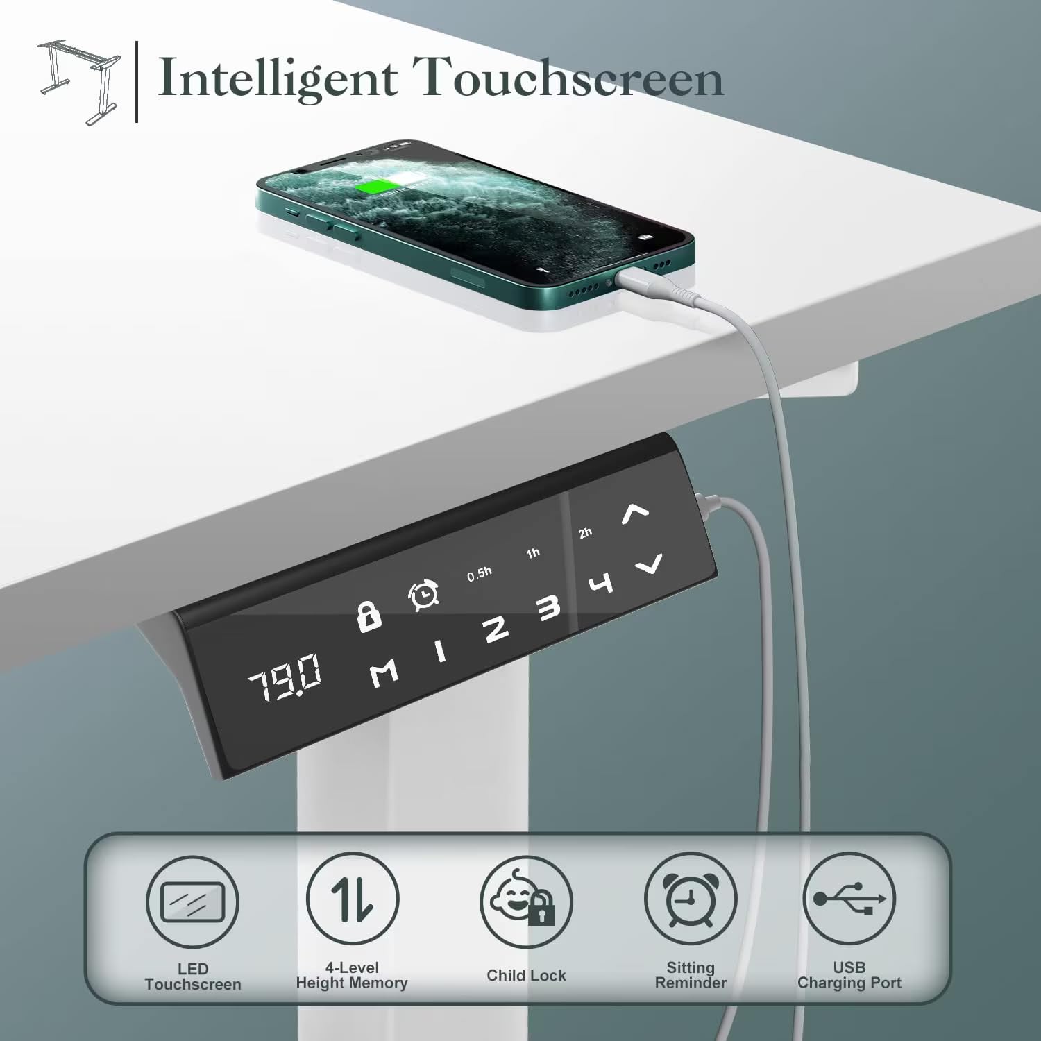 JUMMICO Höhenverstellbarer Schreibtisch Gestell 73-122cm,Tischgestell Höhenverstellbar mit Kabelwanne und USB,Schreibtischgestell Höhenverstellbar mit 4-Positionen-Speicher (weiß)