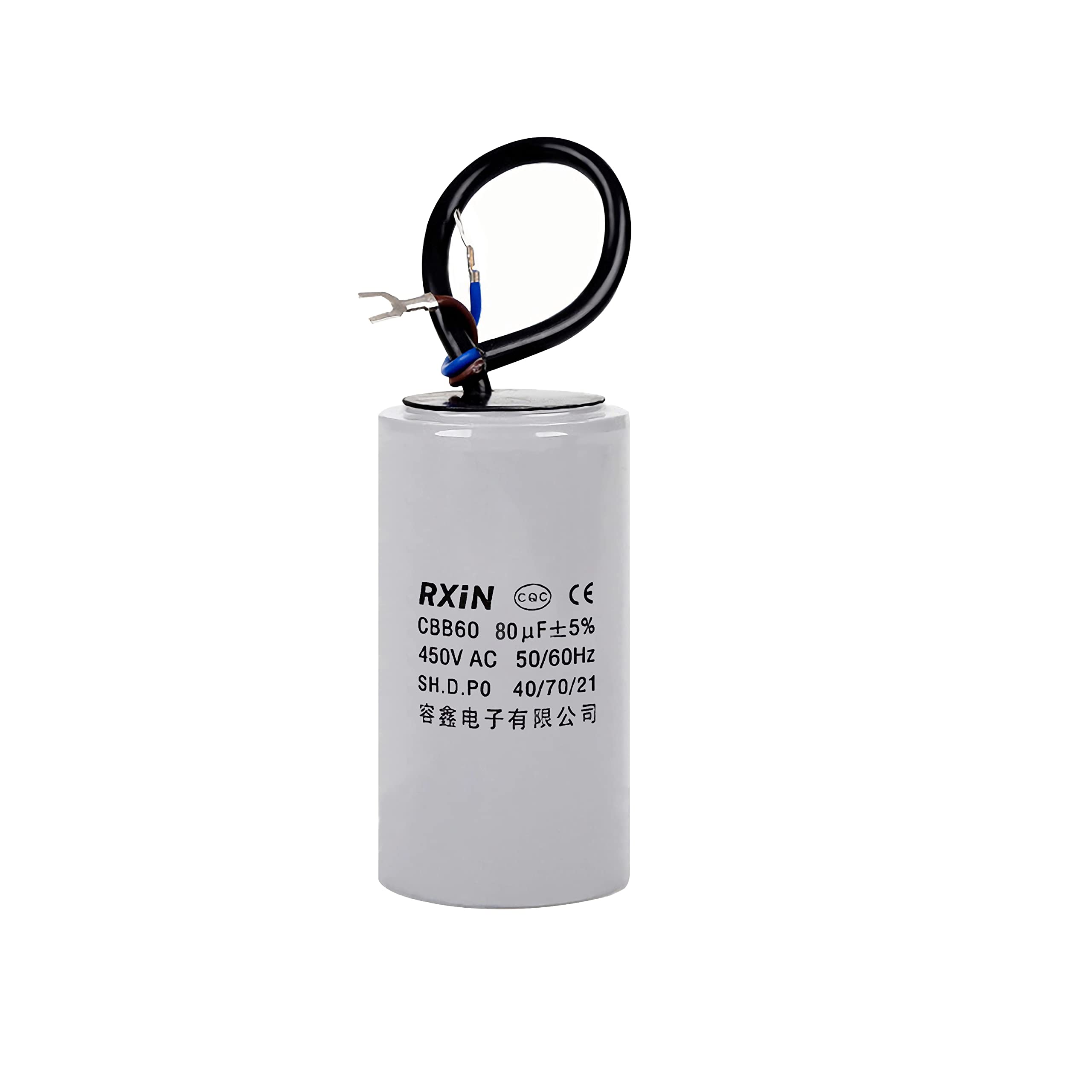 CBB60 Run Capacitor 80uF 450V AC 2 Wires 50/60Hz Cylinder 60mmx120mm (DXL) with Terminal for Washing Machine Air Compressor Water Pump Motor Refrigerators