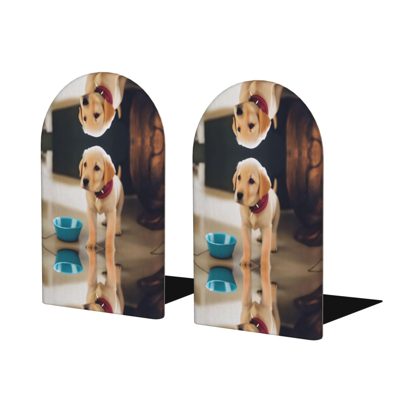 Dog Stylish Bookends with Full-Print Design Durable Wooden and Metal Bookend Set for Home, Office
