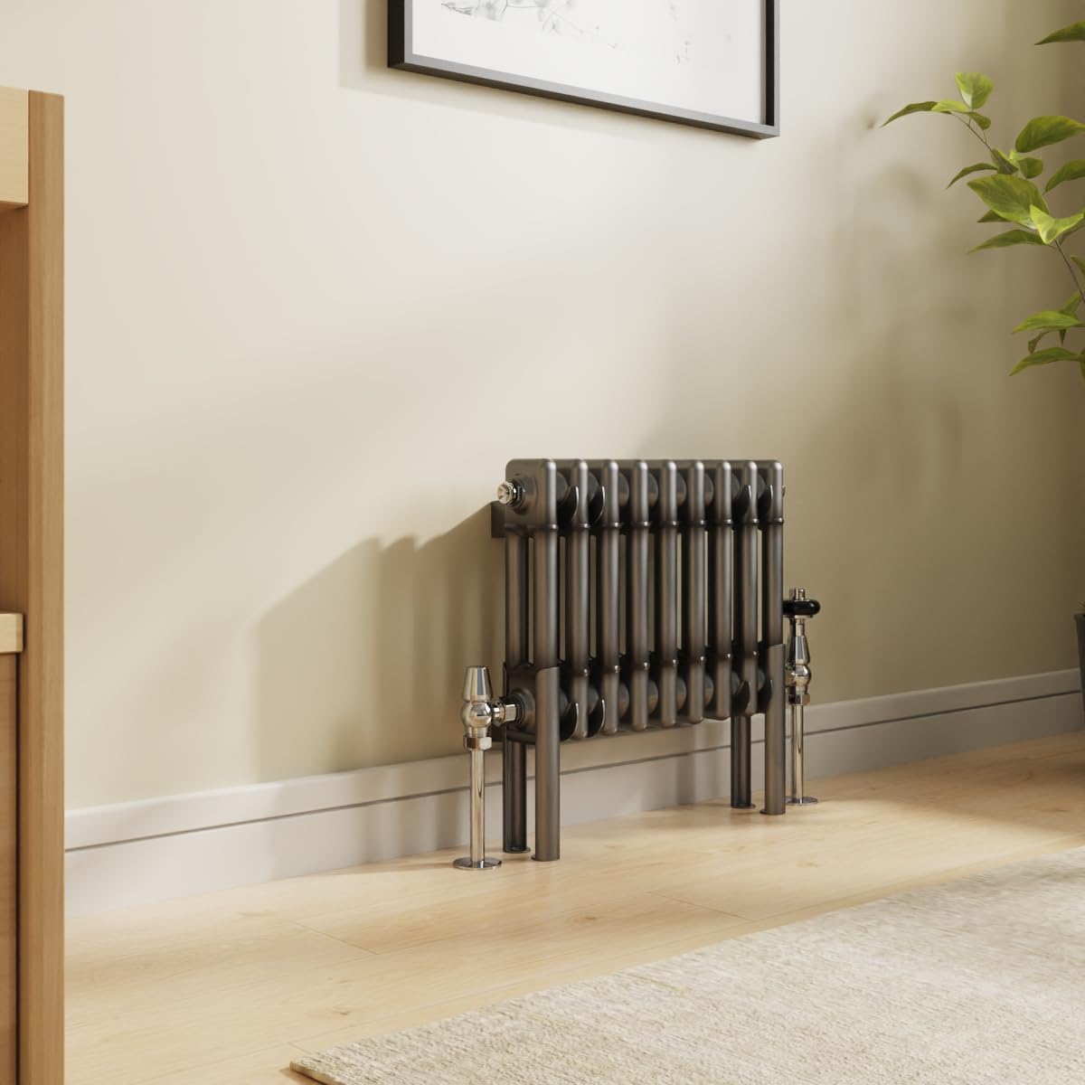 NRG 300 x 425mm Raw Metal Traditional Cast Iron Style Double Column Horizontal Radiator Central Heating Radiator Perfect for Bathrooms, Kitchen, Living Room