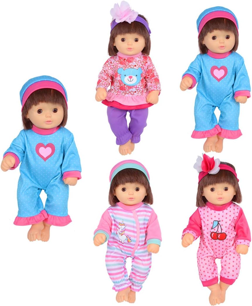 4-Sets Doll Clothes Include Rompers Headband for 10"-12"-13" Dolls Like 10-inch Baby Dolls /12-inch Alive Baby Dolls New Born Baby Dolls