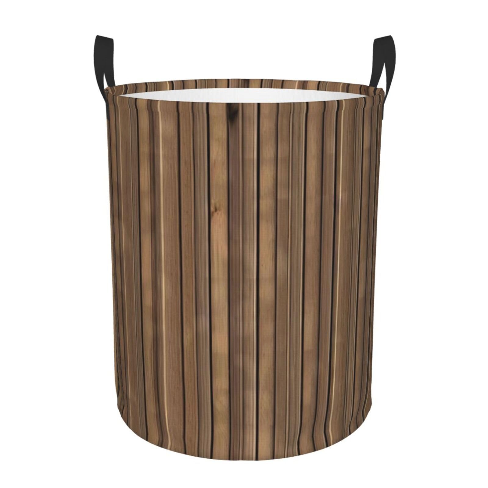 Panier de rangement pour vêtements portable rond style bois naturel