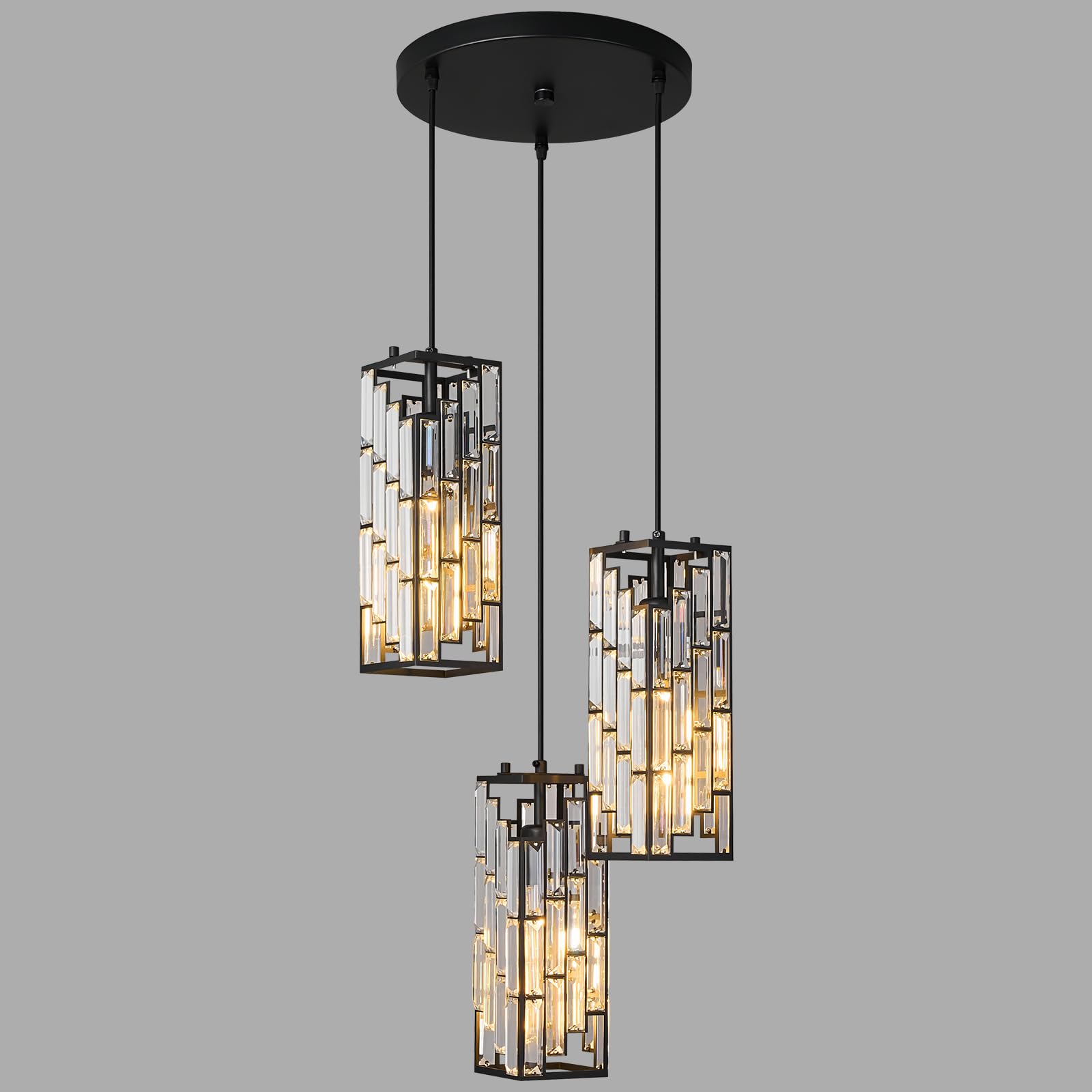 Photo 1 of FDPBY Black Pendant Lighting Modern Pendant Light, Mini Crystal Chandeliers,Adjustable Pendant Light Fixture for Kitchen Island Dinning Room Bedroom (3 Light)