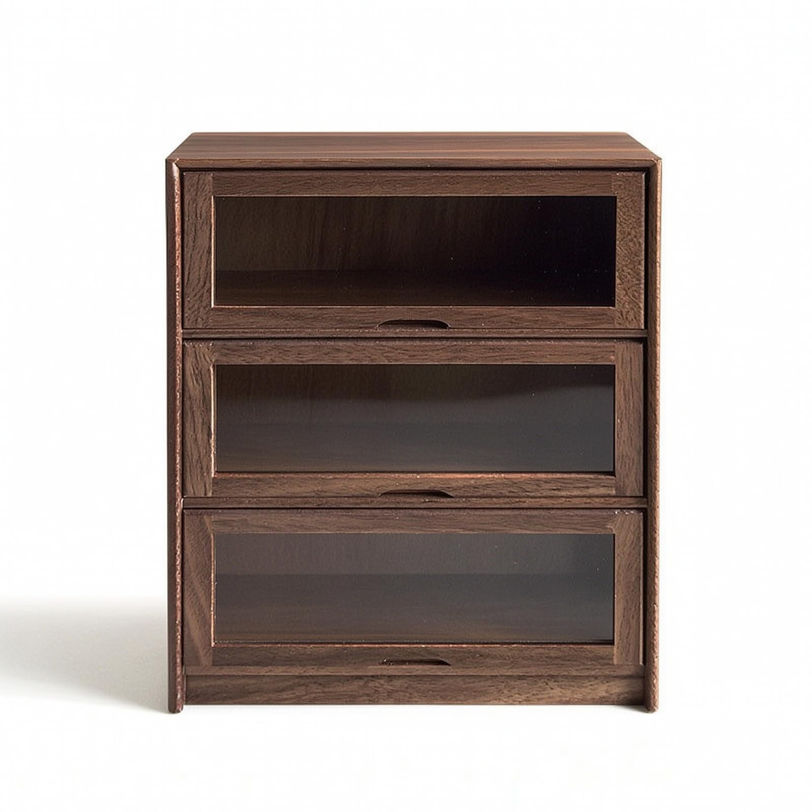Milageto Puppenhausschrank rechteckig Miniaturschrank kompakt Aufbewahrungsvitrine für Sammler, Nussbaum, Dreischichtig, 117x59x165mm