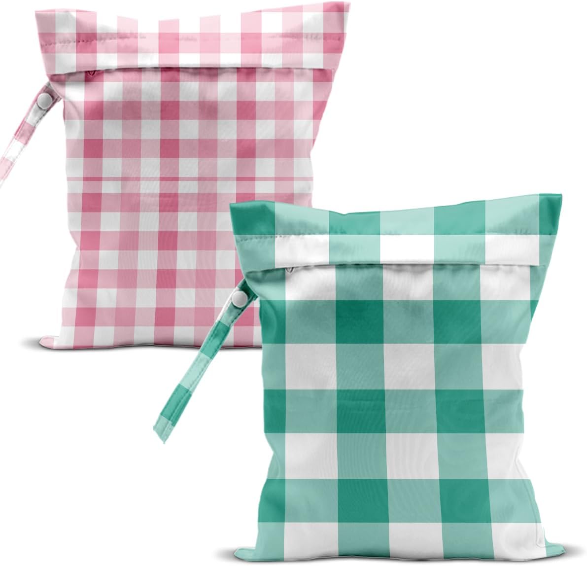 Swimsuit Bag Wet Bags for Travel Reusable Waterproof Bags Green White Lattice Wet Bag for Swimsuit Towels Beach Gym 10.2×12.6 Inches