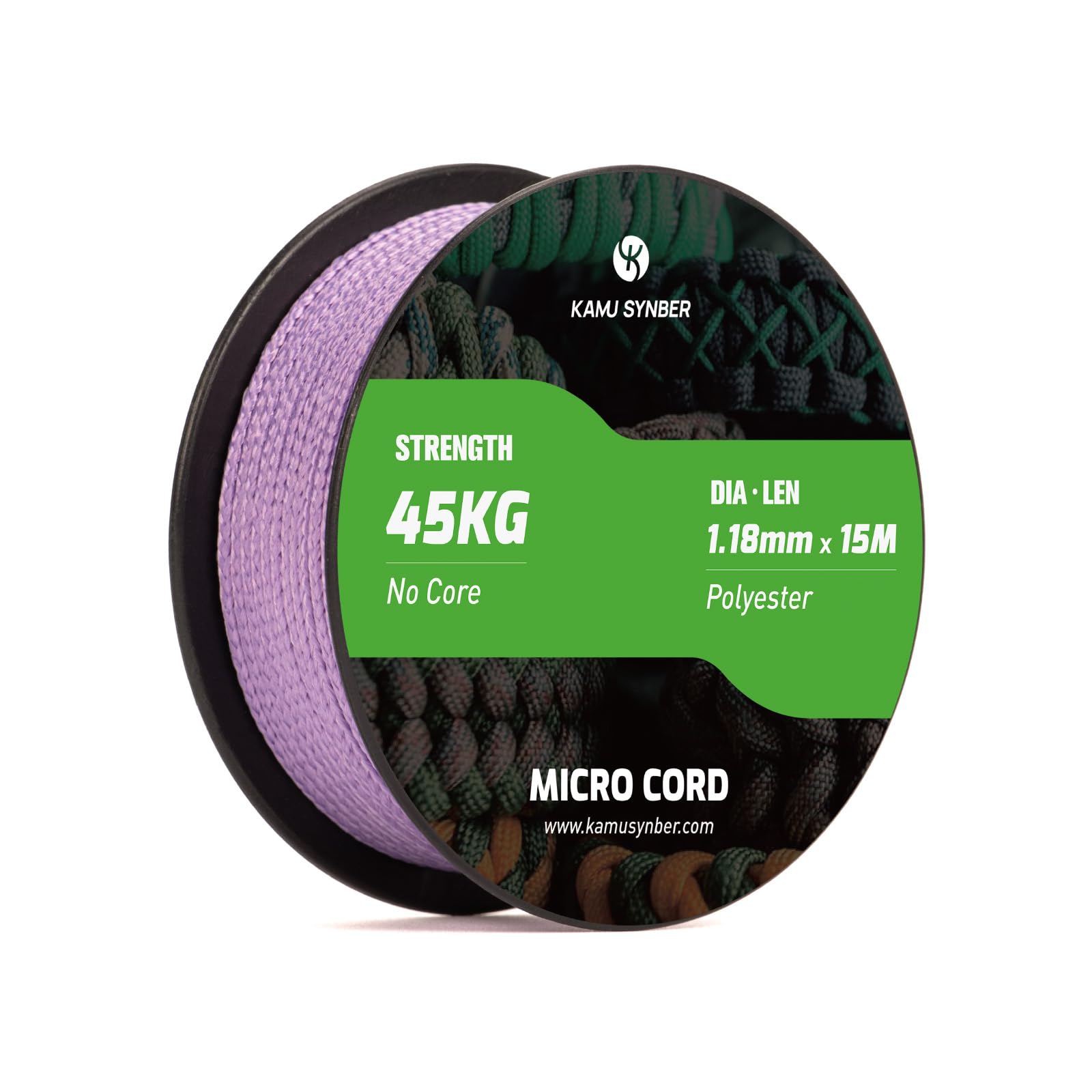 Kamu Synber Micro Cord 1.18mm Paracord Braided Rope 15m Spool for Bracelet, Crafting, Jewelry Making, Key Chains | Support 45kg | Lilac