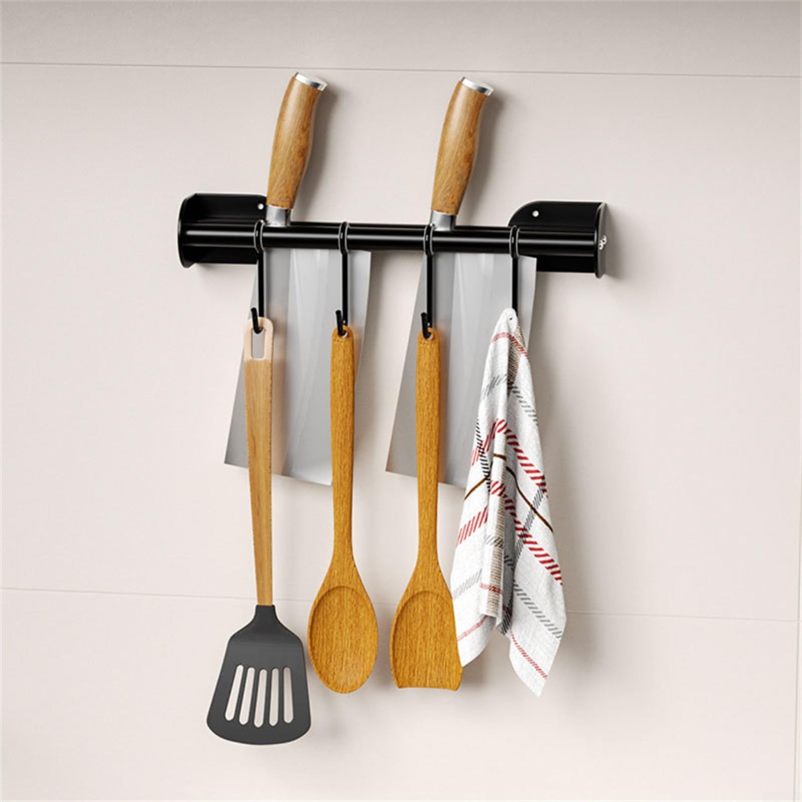 EpheyFIF 1x Utensil Rack,Wall Mounted Hanging Rail Rack with Hook No-Drilling for Kitchen Bathroom Bedroom(30CM)