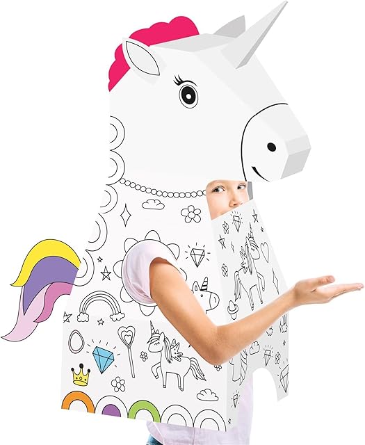 Rexco Large Colour Your Own Wearable Unicorn Costume House Childrens Cardboard DIY Doodle Art Kids Activity Craft Pretend Play Kit