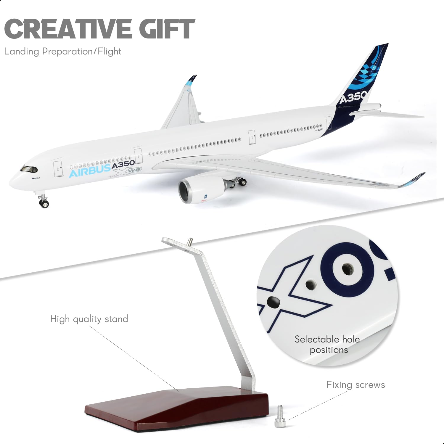 Prototyp 1/150 A350, ze stojakiem (długość 47 cm) do samolotu Airbus A350, z żywicy dla dorosłych, pamiątka, pomysł na prezent dla entuzjastów lotnictwa, dekoracja do domu lub biura