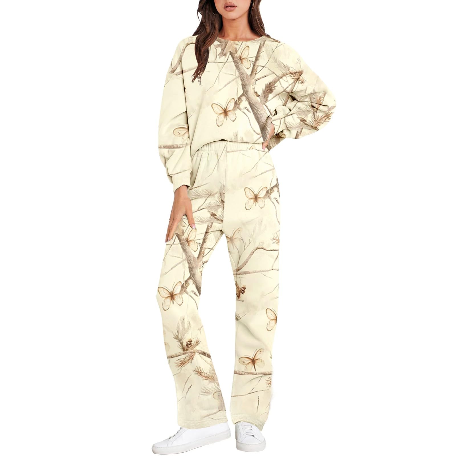 Saymany 2023 Trainingsanzug Sets Frauen Casual Langarm Sweatshirt und Hosen Herbst Winter 2 Stück Anzug Set mit Blumendruck Pullover und Jogger Casual Langarm Pullover Hosen Set Trainingsanzug