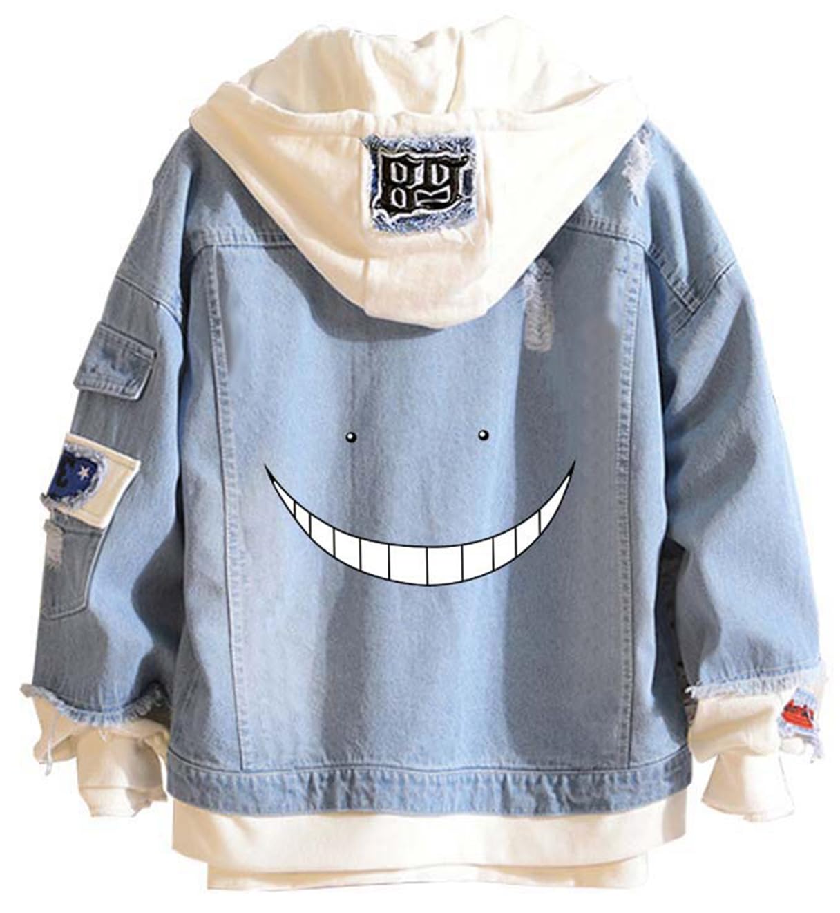 Cnulaueu Unisex Blue 4 Anime Shiota Nagisa Cosplay Costume Assassination Classroom Blue Denim Jacket Coat Halloween Outfits Sweater (, Medium)