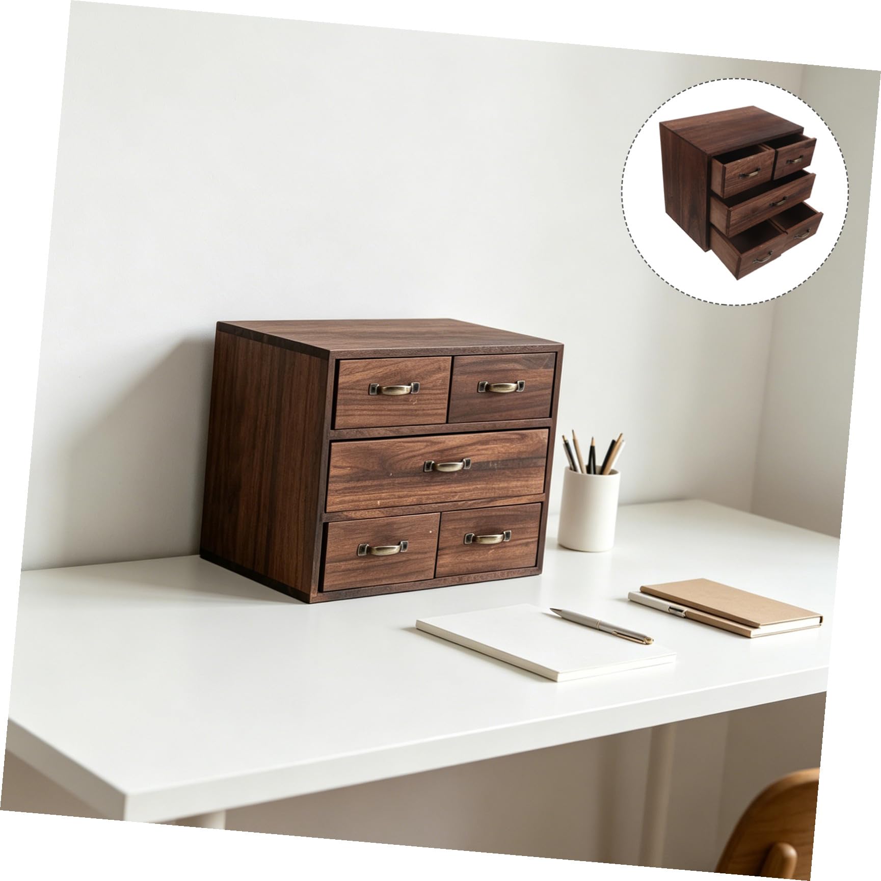 Organizzatore da Scrivania in Legno e Metallo con 5 Cassetti Multilivello per Ufficio e Camera, Design Salvaspazio e Moderno per Arredamento Naturale
