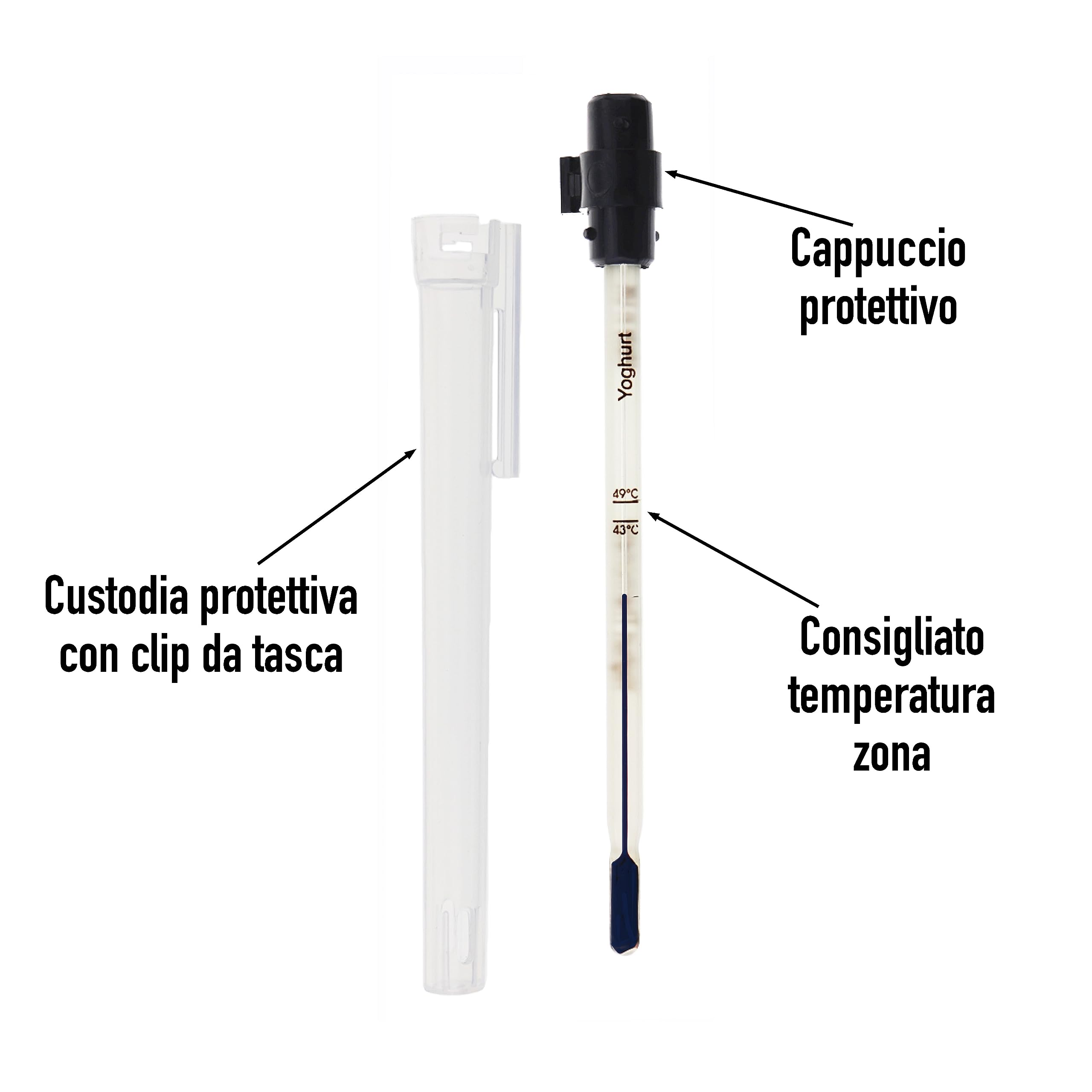 Termometro Per Yogurt Con Custodia - 150mm Con Zone Temperature Consigliate