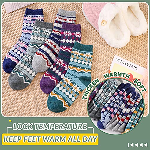 Image of Velice Wool Socks for Women Merino Wool Boot Hiking Thick Thermal Warm Winter Crew Cushion Cozy Work Socks 5 Pairs