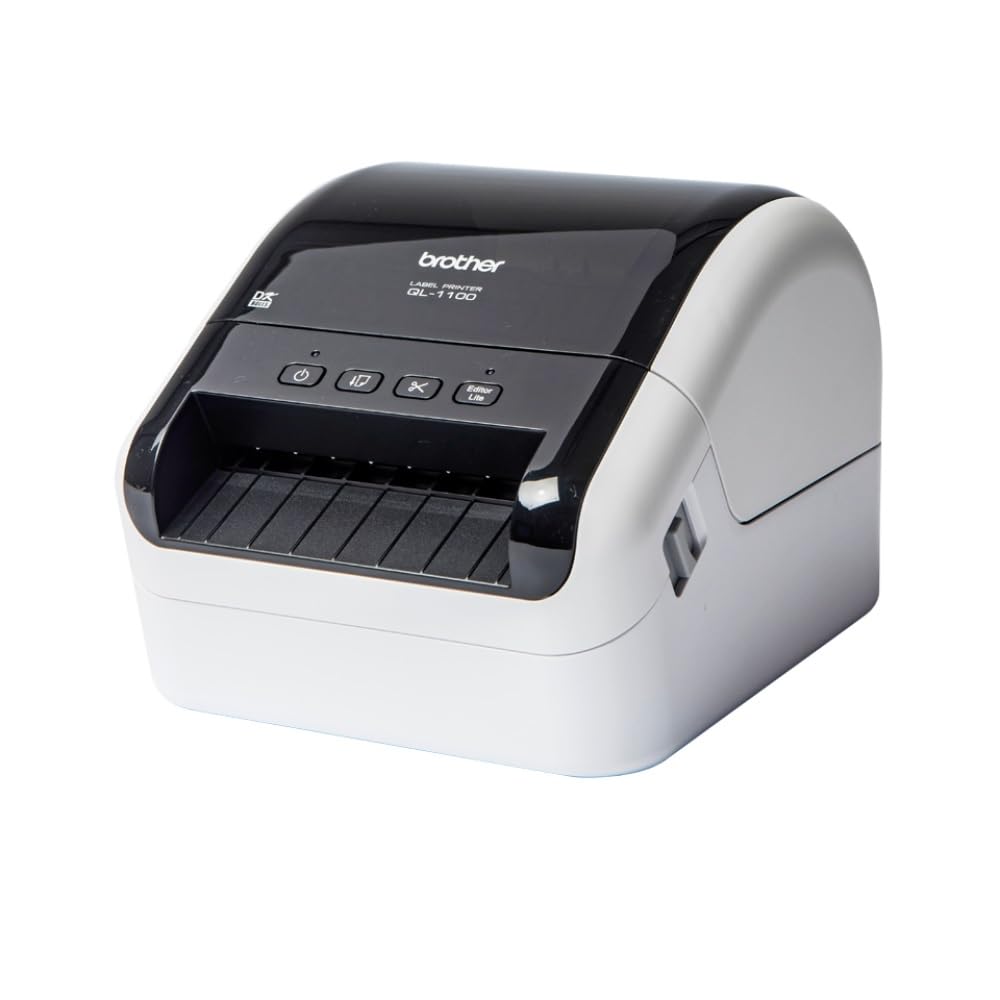 Brother QL1100C | Stampante per Etichette | Collegabile a PC | Interfaccia USB | senza Wi-​Fi | Fino a 110mm/​sec | Rotoli DK fino a 101,​6 mm (4") | Stampa in Nero su Bianco