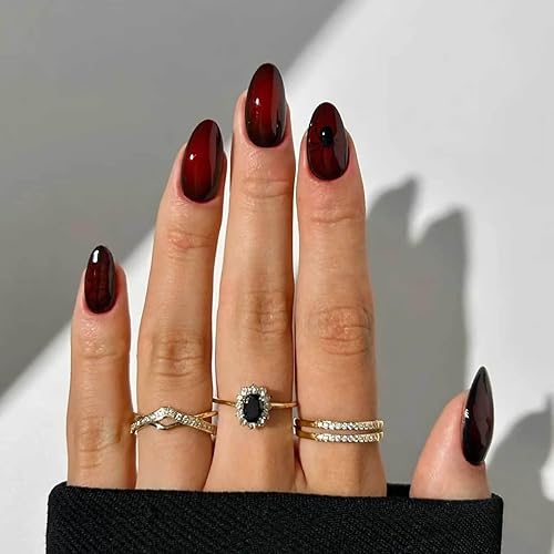 Miniatura 230 de Uñas postizas a presión de Halloween, cuadradas, medianas, francesas, color negro, degradado, cobertura completa, calavera, corazón rosa, con Uñas