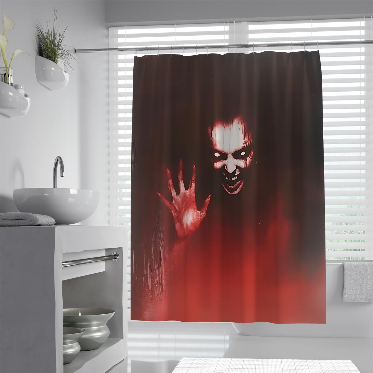 Uiringart Shower Curtains Scary Bloody Hand Shower Curtain W200xl200cm Haunted House Dark Vampire Fabric Bath Decor Rustproof Grommets Washable Bathroom Curtains With Hooks