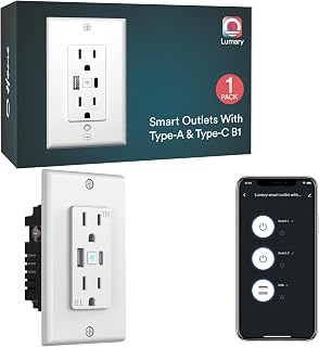 Lumary 2.4GHz WiFi Smart Outlet, Smart USB Outlet with Type C & USB Charger, Standard Electrical Outlet Work with Amazon Alexa, Google Home FCC Certified White 1 Pack