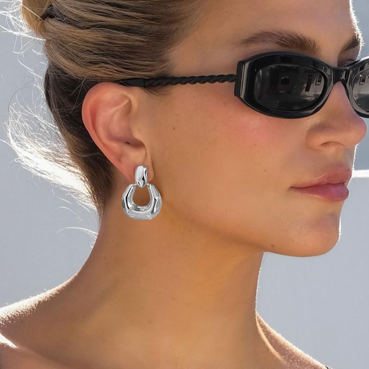 5 Pairs Chunky Gold Earrings for Women 18K Gold Plated Earrings Set Drop Dangle Earrings Lightweight Jewelry Gifts B Silver image 4 of 7 B0DY7K7XNR