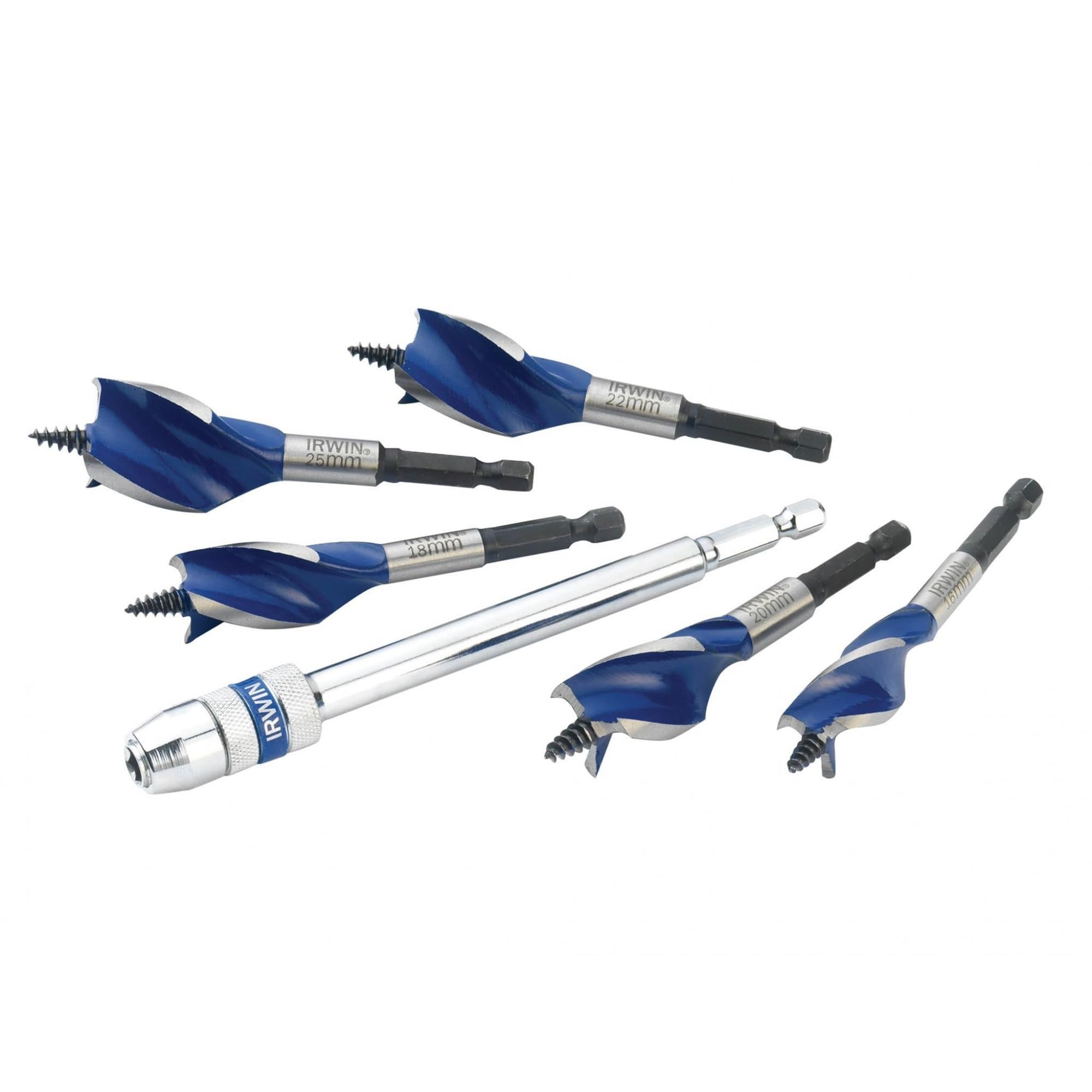 IRWIN® 1922007 Blue Groove 6X Stubby Wood Bit Set, 5 Piece 16-25mm...