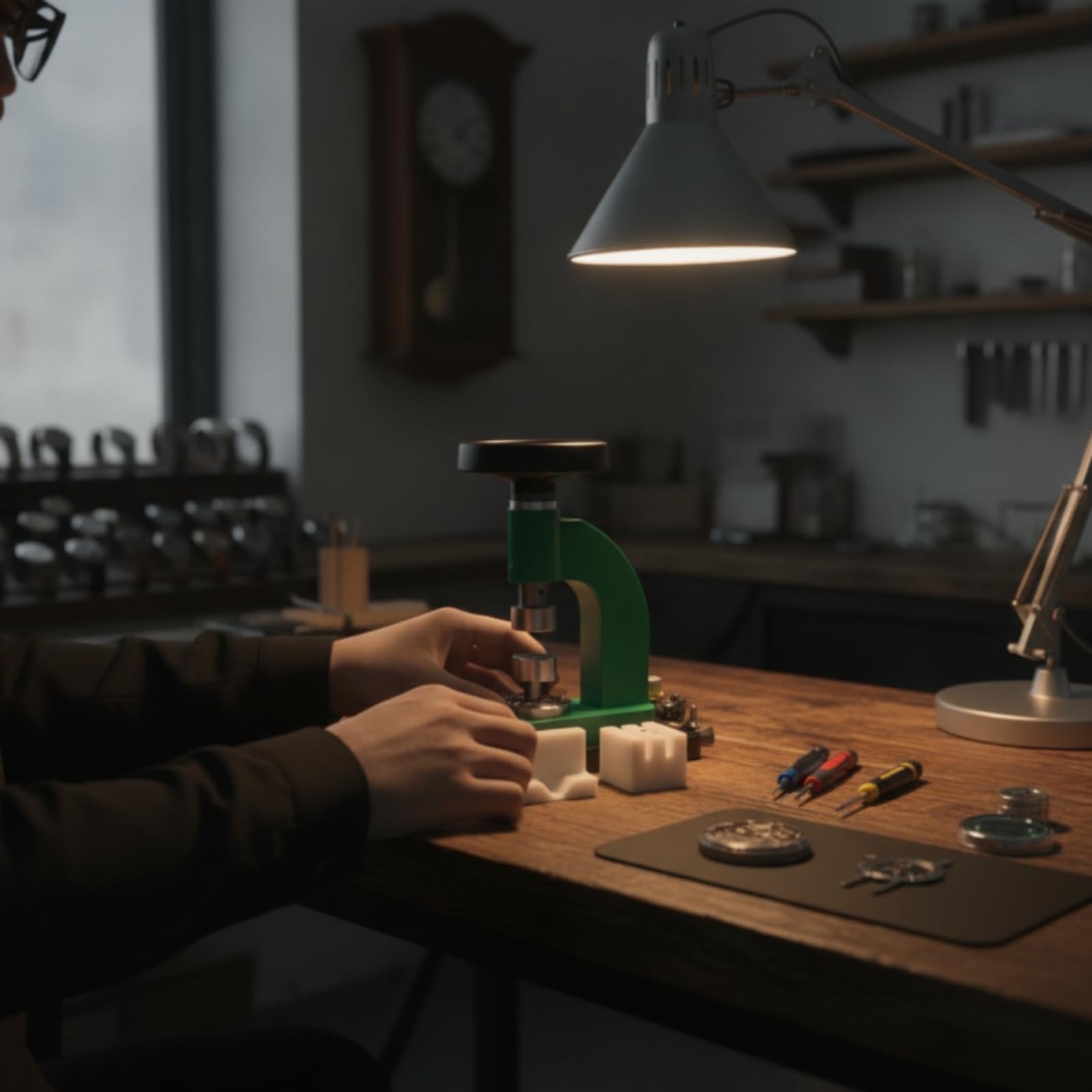 Milageto Pressa Apricasse Orologi Uso Manuale Pressa Chiudicasse Orologi Adattabile Strumento da Riparazione per Officina, Laboratorio, Verde