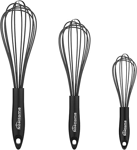 NileHome Upgrade Silicone Whisk Set 8" 10" 12" Kitchen Whisk