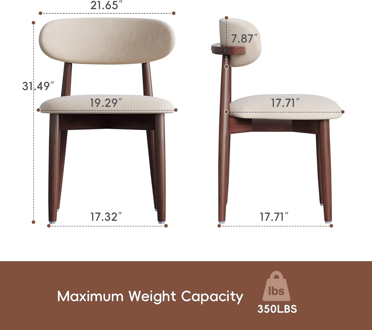 Dining Chairs Set of 4, Modern Farmhouse Kitchen Chairs, Wooden Side Chairs with Fabric Upholstered Seat for Dining Room, Restaurant, Café, Easy Assembly, Beige