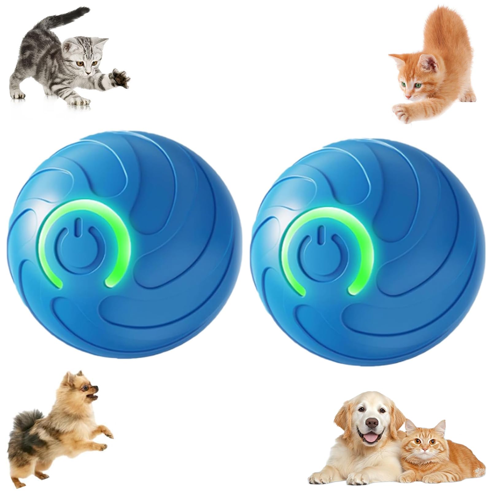 Interactive Dog Ball, 2026 New Chase Mate Dog Toy, Smart Active Rolling Ball Toy with LED Light, Rechargeable Electric Interactive Moving Toys for Dogs and Cats (Azul*2)