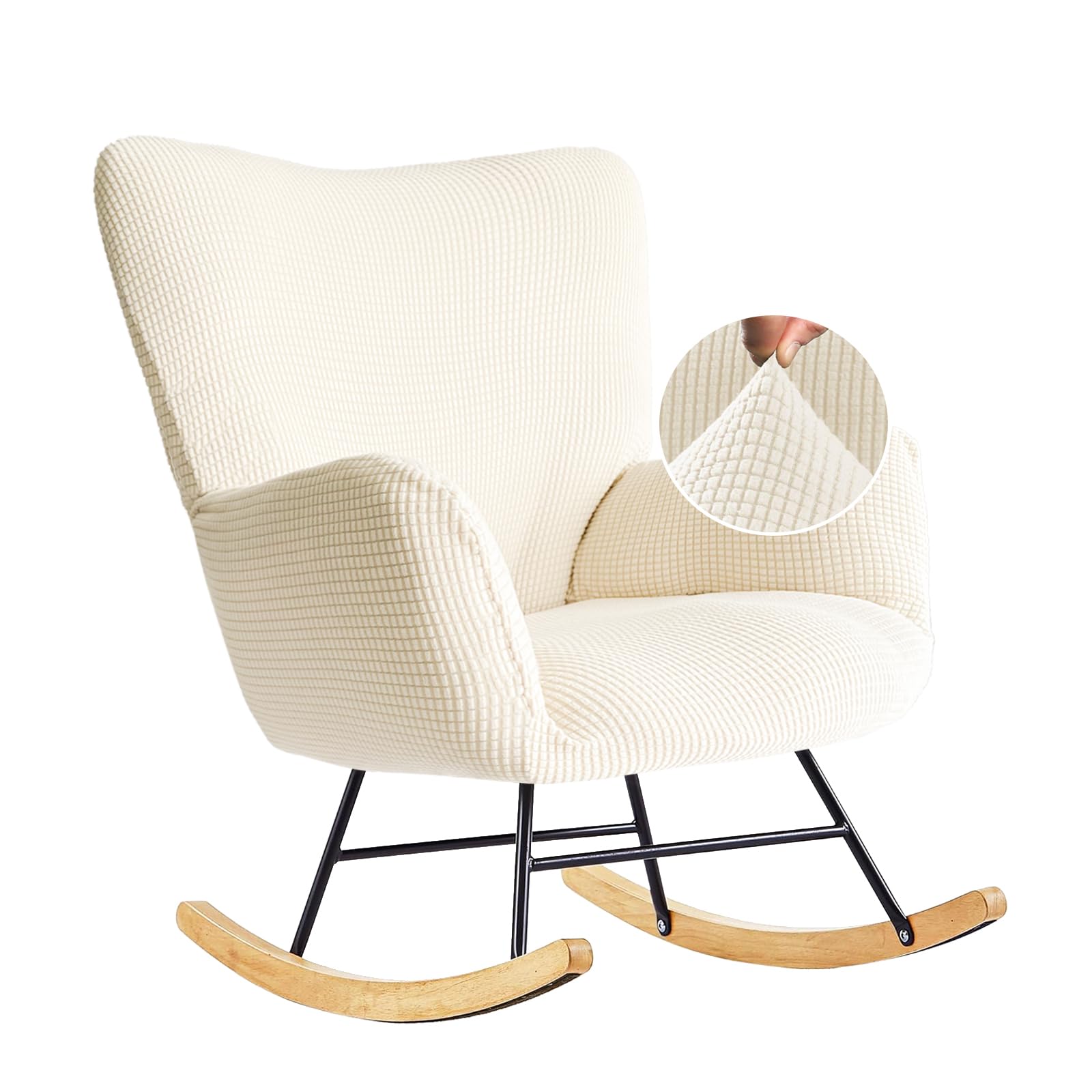 Dipurman Nursery Rocking Chair Cover,1 Piece Glider Chairs Cover Slipcovers,Soft with Elastic Bottom Spandex Jacquard Small Checks,Furniture Protector Washable,Beige