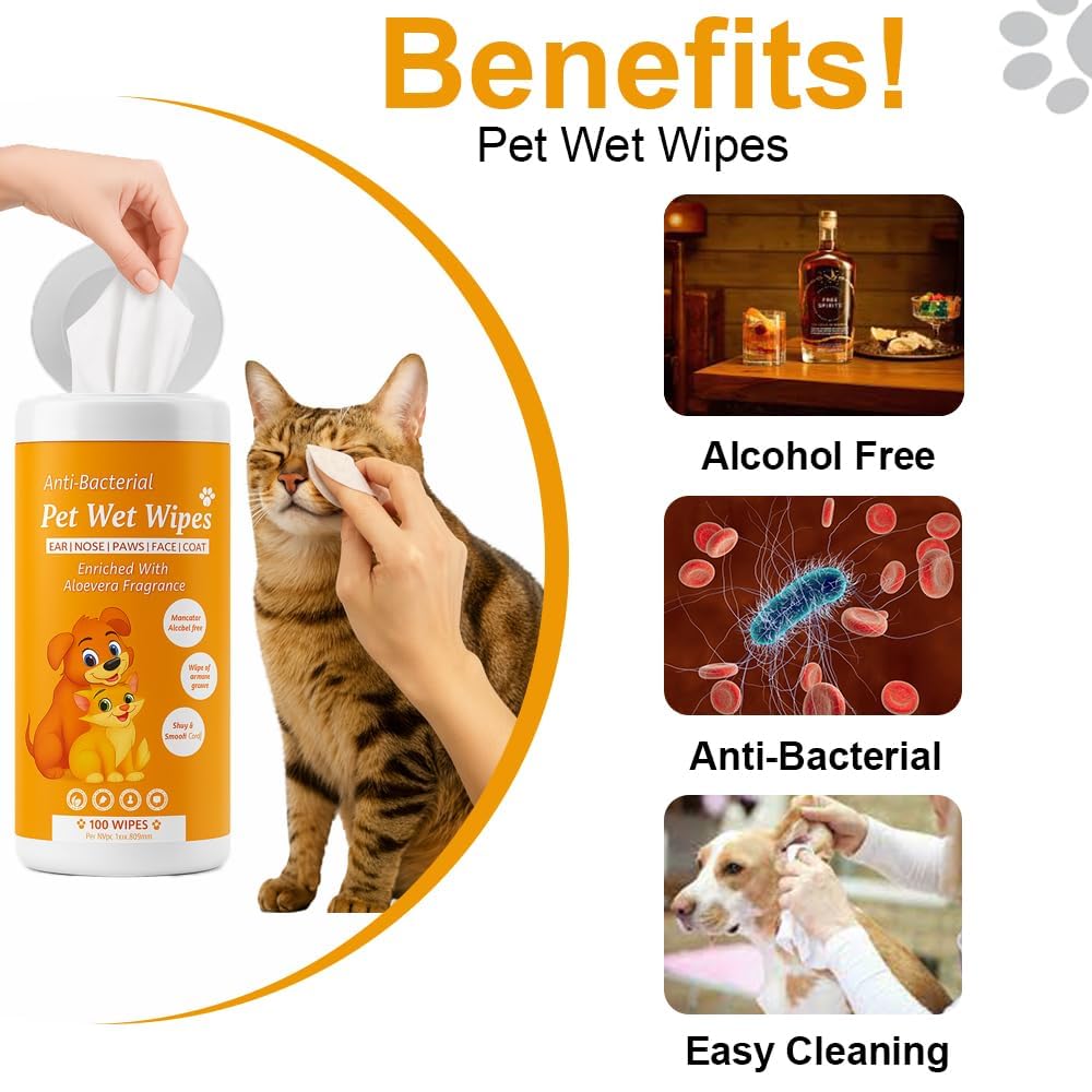 Wet Wipes for Dogs, Cats & All Pets | Lavender Essential, Vitamin E & Olive Oil | Anti-Bacterial Cleaning, Grooming & Deodorising Wipes (Pack of 1) 2