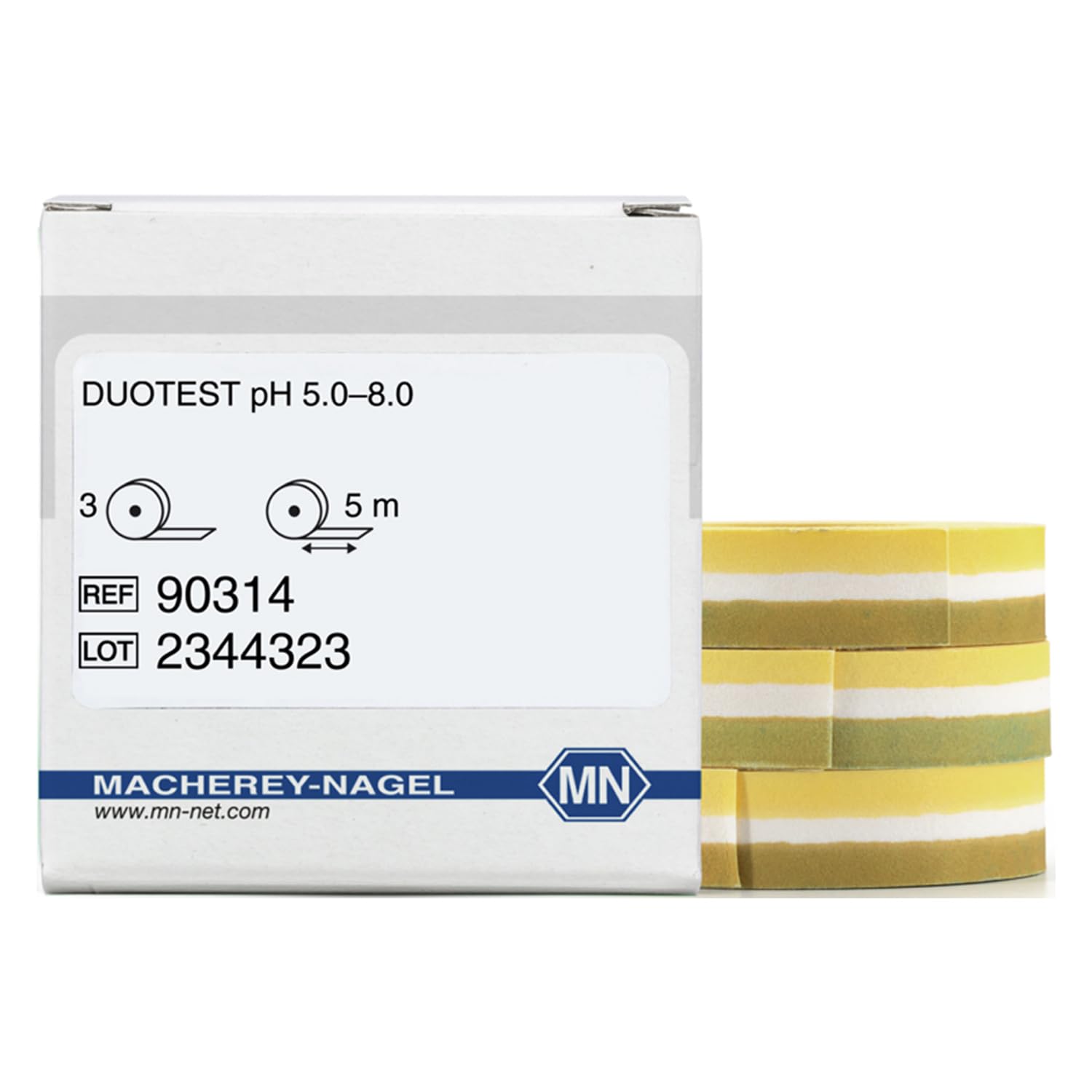 Macherey & Nagel ML-6209 Duotest pH - Carta per test con due zone indicatori, pH 5.0 – 8.0, confezione di ricarica, 5 m di lunghezza x 10 mm di larghezza, 3 pezzi