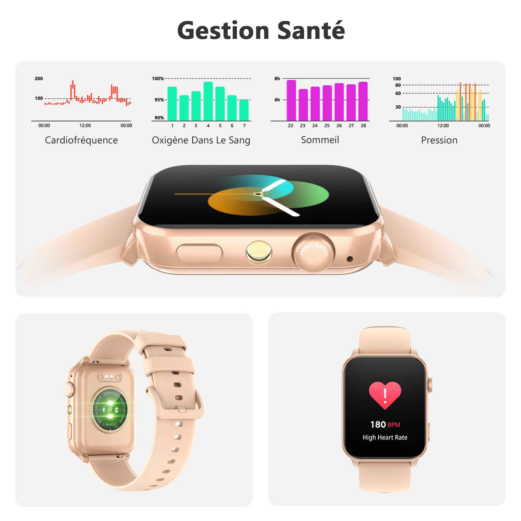 Blackview Montre Connectée Femme Homme, Torche Intégrée, Appel Bluetooth Podomètre Cardiofréquencemètre Oxymètre, Étanchéité IP68, Cycle Menstruel, Analyse du Sommeil, pour Android et iOS (Noire)
