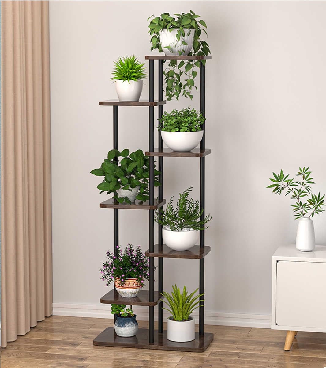 Estante de flores para jardín y balcón con estructura metálica de 7 niveles para 8 plantas