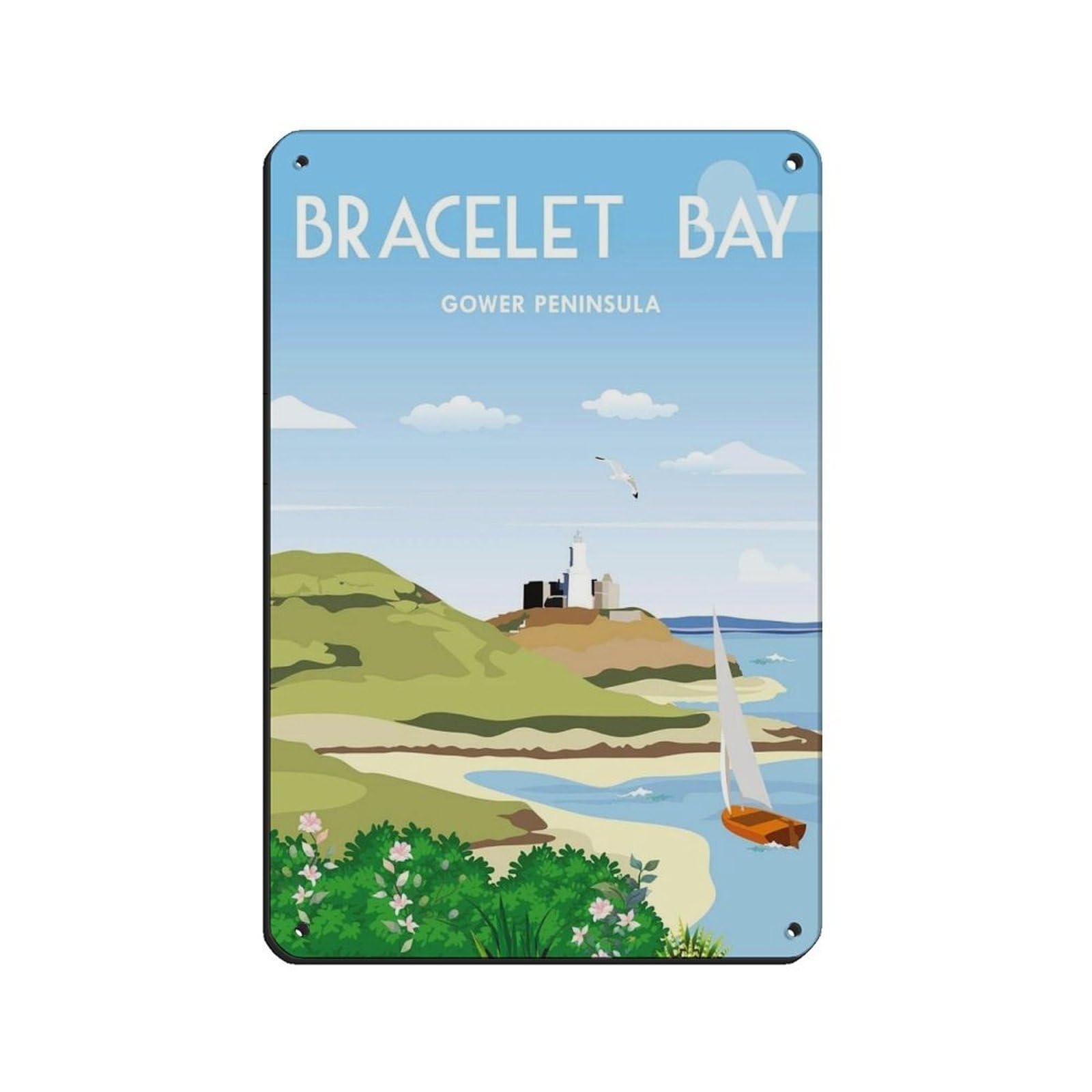Mumbles Travel Poster,Bracelet Bay Gower Peninsula Tin Sign Vintage Metal Pub Club Cafe Bar Home Wall Art Decoration Poster Retro 8x12inch(20x30cm)