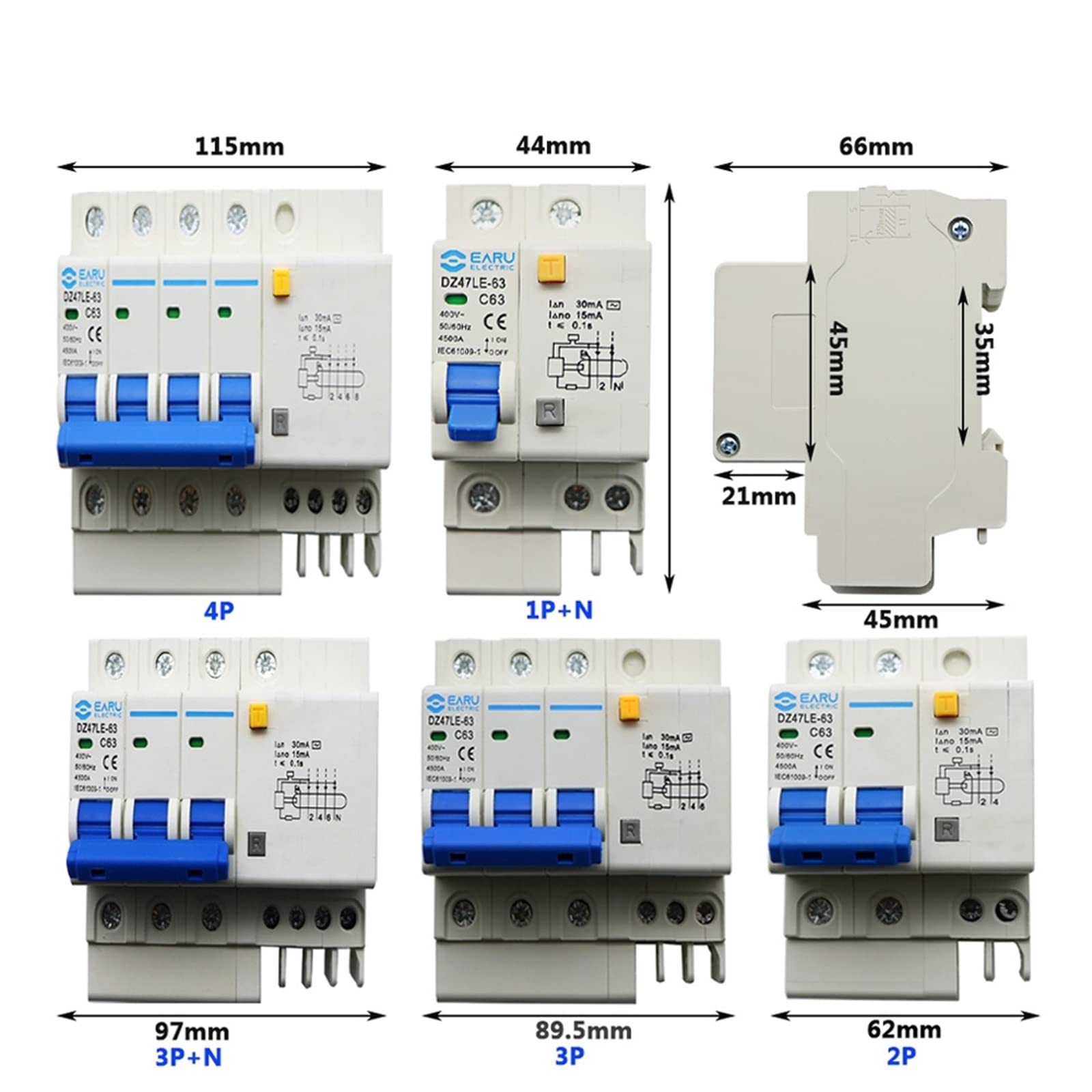Miniaturowy przełącznik automatyczny do użytku domowego DZ47LE-63 1P/2P/3P/4P przełącznik pneumatyczny z trójfazową ochroną przed wyciekiem drzwi główne (10A, 3P)
