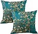 JiangLANY Lot de 2 Housses de Coussin carrées en Lin avec Motif Cerisier Bleu 45 x 45 cm