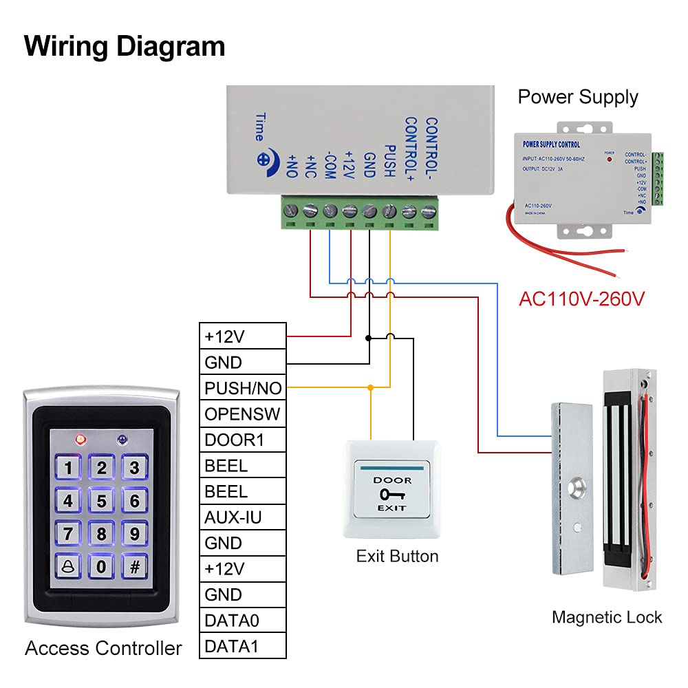 Kit completo di controllo accessi | Sistema di sicurezza con serratura magnetica elettrica | Ingresso tastiera di prossimità con telecomando di prossimità RFID x15 | Controllo accessi per
